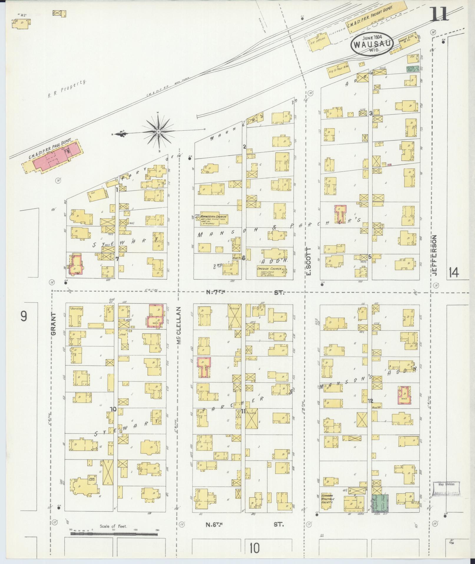 Sanborn Fire Insurance Map from Wausau, Marathon County, Wisconsin (1904), Sheet #0011 - Complete Map Set gallery image, historic Sanborn map, vintage wall art, Wisconsin Wisconsin