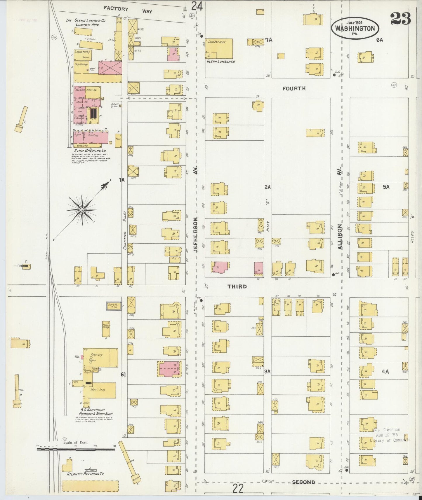 Sanborn Fire Insurance Map from Washington, Washington County, Pennsylvania (1904), Sheet #0023 - Historic Sanborn Fire Insurance Map Print, vintage old map wall art, antique decor, genealogy gift, Sanborn Fire Insurance Map from Washington Washington map
