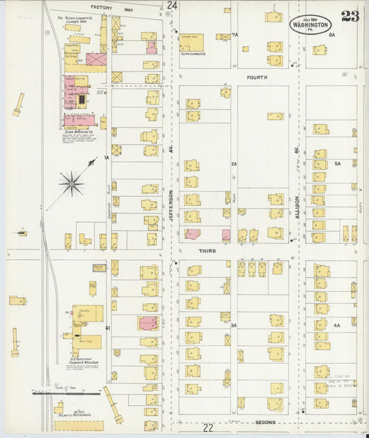 Sanborn Fire Insurance Map from Washington, Washington County, Pennsylvania (1904), Sheet #0023 - Historic Sanborn Fire Insurance Map Print, vintage old map wall art, antique decor, genealogy gift, Sanborn Fire Insurance Map from Washington Washington map