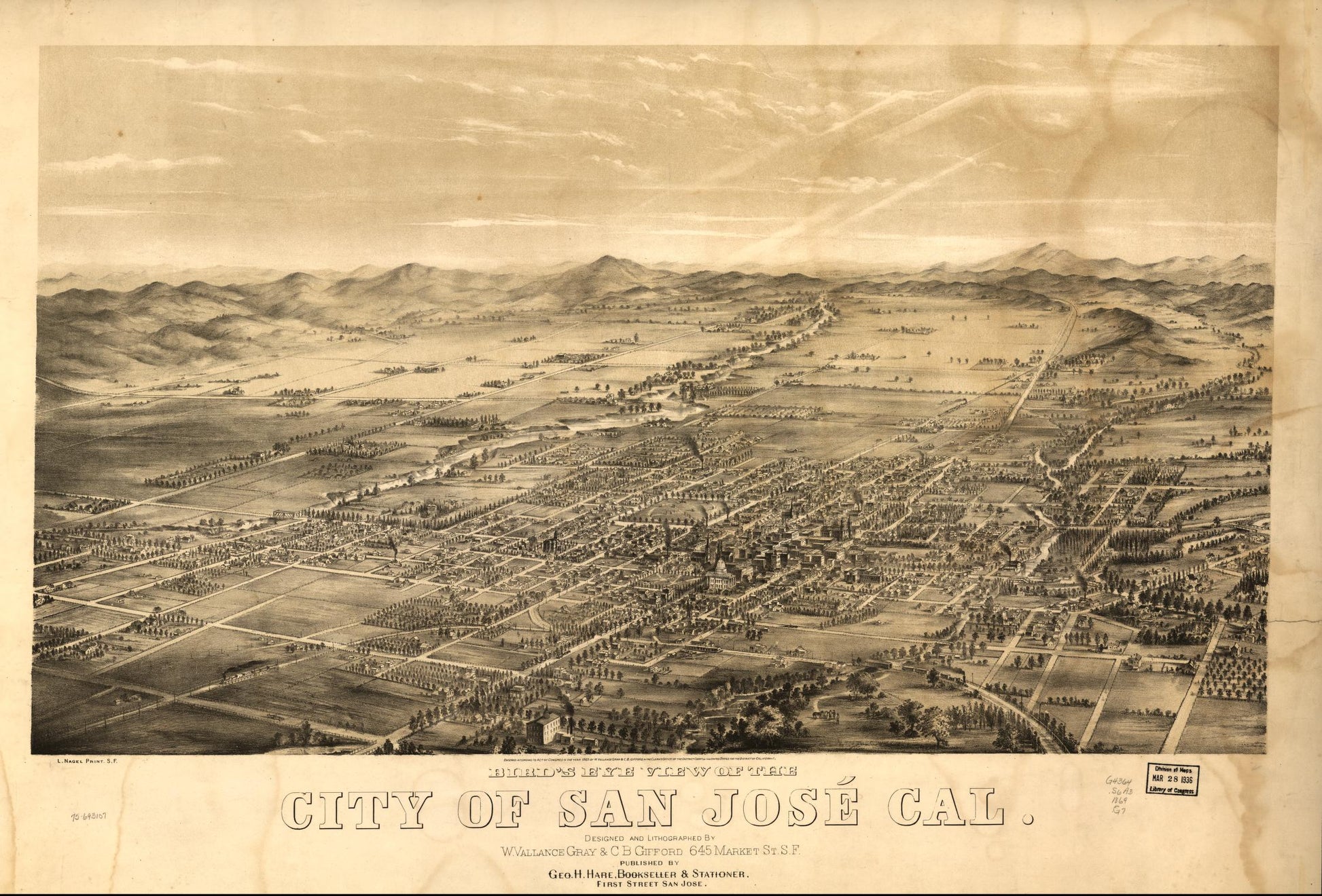 Bird's eye view of the city of San José, Cal. (1869) – Historic Bird’s-Eye View Panorama Print