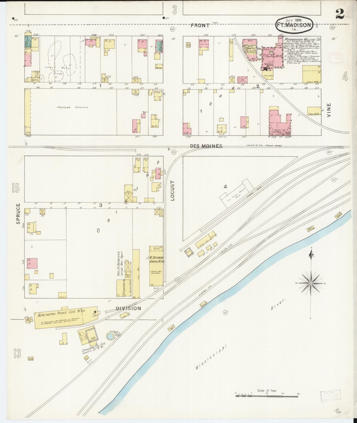 Sanborn Fire Insurance Map from Fort Madison, Lee County, Iowa (1894), Sheet #0002 - Historic Sanborn Fire Insurance Map Print, vintage old map wall art
