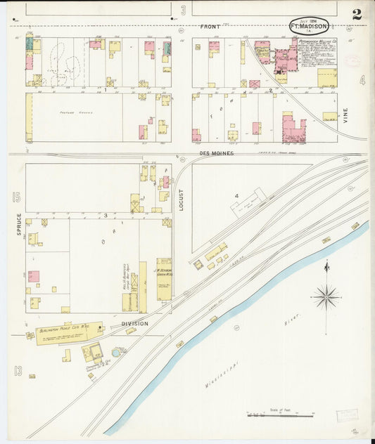 Sanborn Fire Insurance Map from Fort Madison, Lee County, Iowa (1894), Sheet #0002 - Historic Sanborn Fire Insurance Map Print, vintage old map wall art