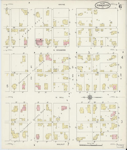 Sanborn Fire Insurance Map from North Manchester, Wabash County, Indiana (1914), Sheet #0006 - Complete Map Set gallery image, historic Sanborn map, vintage wall art, Indiana Indiana