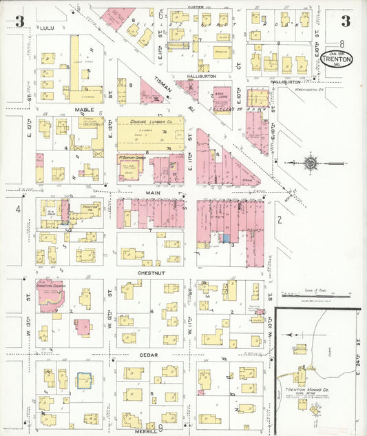 Sanborn Fire Insurance Map from Trenton, Grundy County, Missouri (1924), Sheet #0003 - Historic Sanborn Fire Insurance Map Print, vintage old map wall art, antique decor, genealogy gift, Missouri Missouri map