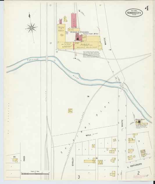 Sanborn Fire Insurance Map from Howard City, Montcalm County, Michigan (1908), Sheet #0004 - Historic Sanborn Fire Insurance Map Print, vintage old map wall art, antique decor, genealogy gift, Michigan Michigan map