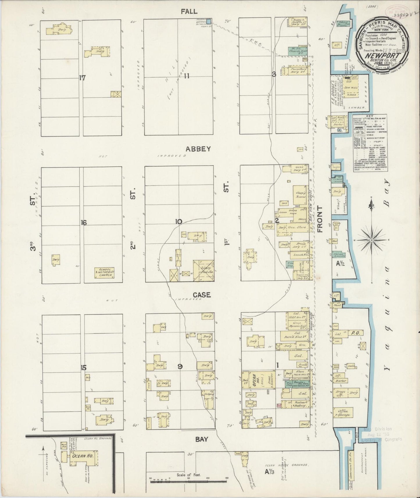 Sanborn Fire Insurance Map from Newport, Lincoln County, Oregon (1890), Sheet #0001 - Historic Sanborn Fire Insurance Map Print, vintage old map wall art, antique decor, genealogy gift, Oregon Oregon map