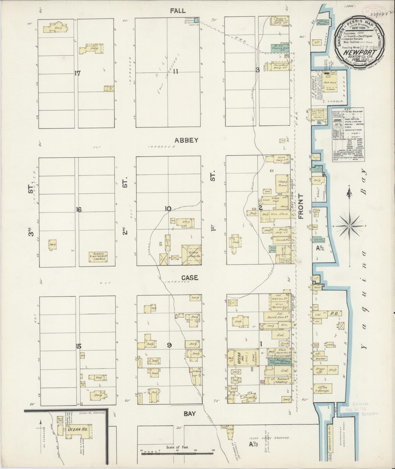 Sanborn Fire Insurance Map from Newport, Lincoln County, Oregon (1890), Sheet #0001 - Historic Sanborn Fire Insurance Map Print, vintage old map wall art, antique decor, genealogy gift, Oregon Oregon map