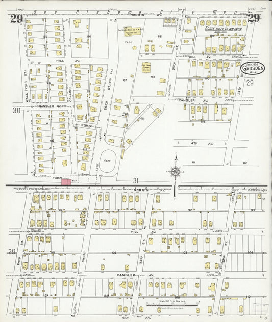 Sanborn Fire Insurance Map from Gadsden, Etowah County, Alabama (1926), Sheet #0029 - Historic Sanborn Fire Insurance Map Print, vintage old map wall art, antique decor, genealogy gift, Alabama Alabama map