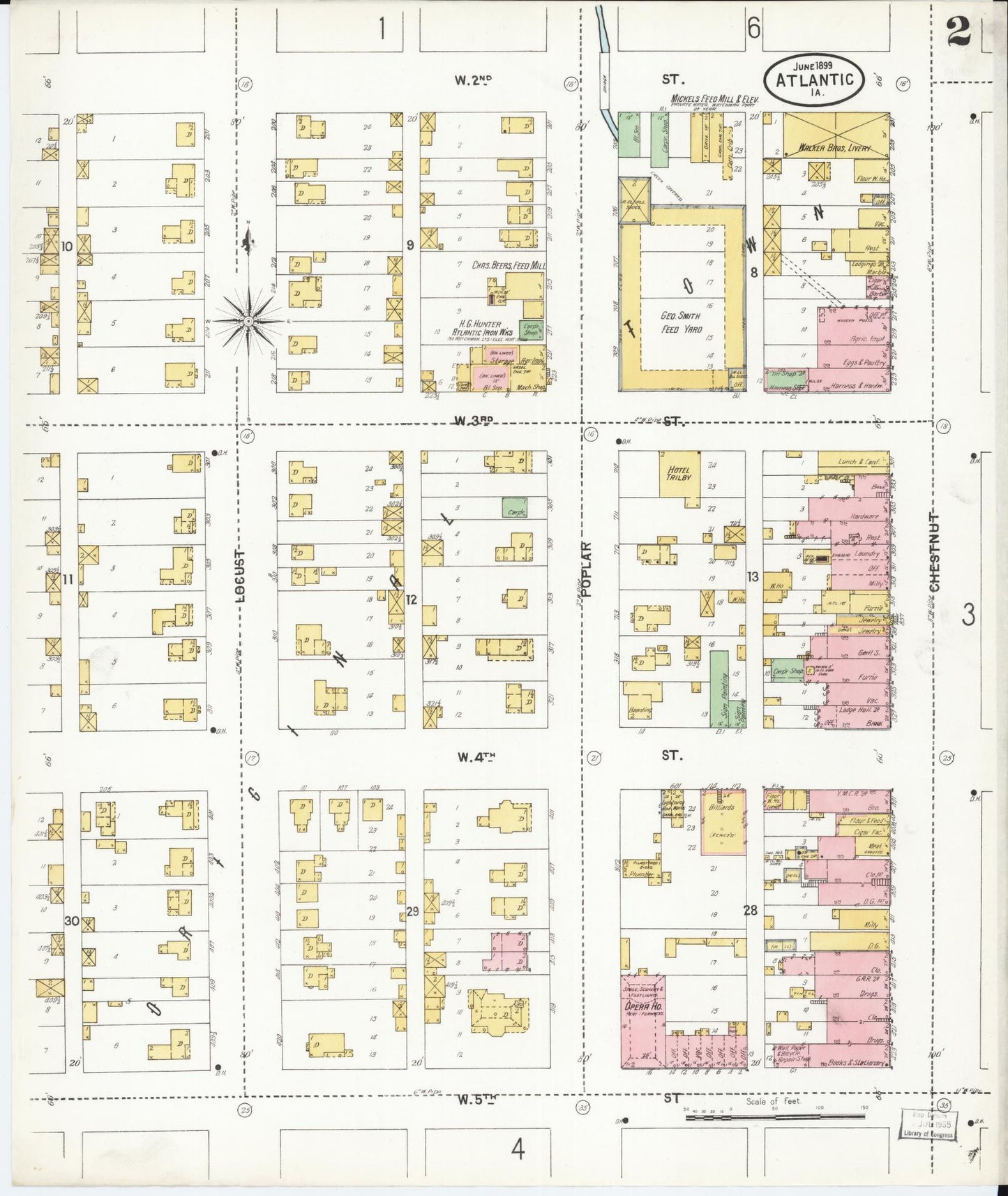 Sanborn Fire Insurance Map from Atlantic, Cass County, Iowa (1899), Sheet #0002 - Historic Sanborn Fire Insurance Map Print, vintage old map wall art