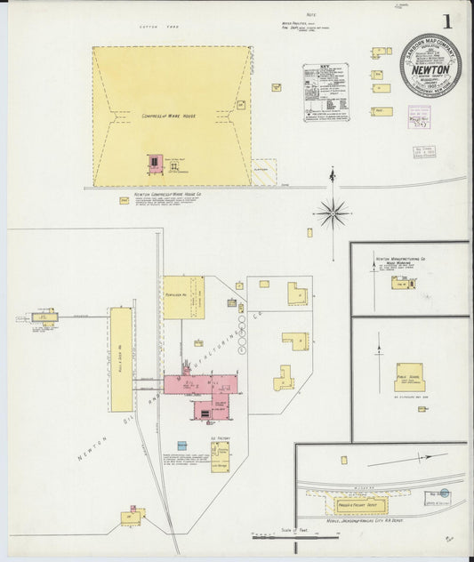 Sanborn Fire Insurance Map from Newton, Newton County, Mississippi (1905), Sheet #0001 - Complete Map Set gallery image, historic Sanborn map, vintage wall art, Mississippi Mississippi