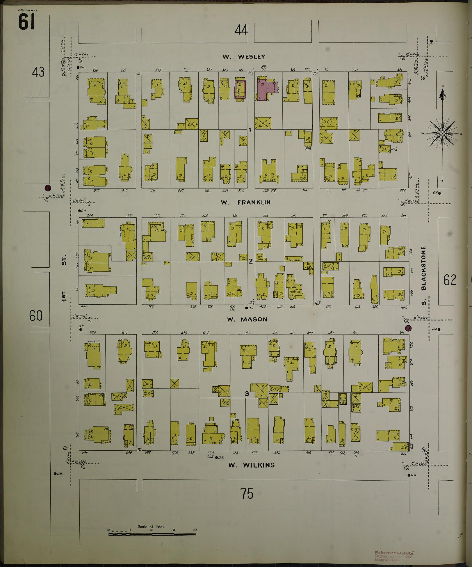 Sanborn Fire Insurance Map from Jackson, Jackson County, Michigan (1907), Sheet #0061 - Complete Map Set gallery image, historic Sanborn map, vintage wall art, Michigan Michigan