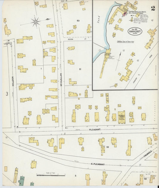 Sanborn Fire Insurance Map from Amherst, Hampshire County, Massachusetts (1902), Sheet #0002 - Historic Sanborn Fire Insurance Map Print, vintage old map wall art, antique decor, genealogy gift, Massachusetts Massachusetts map