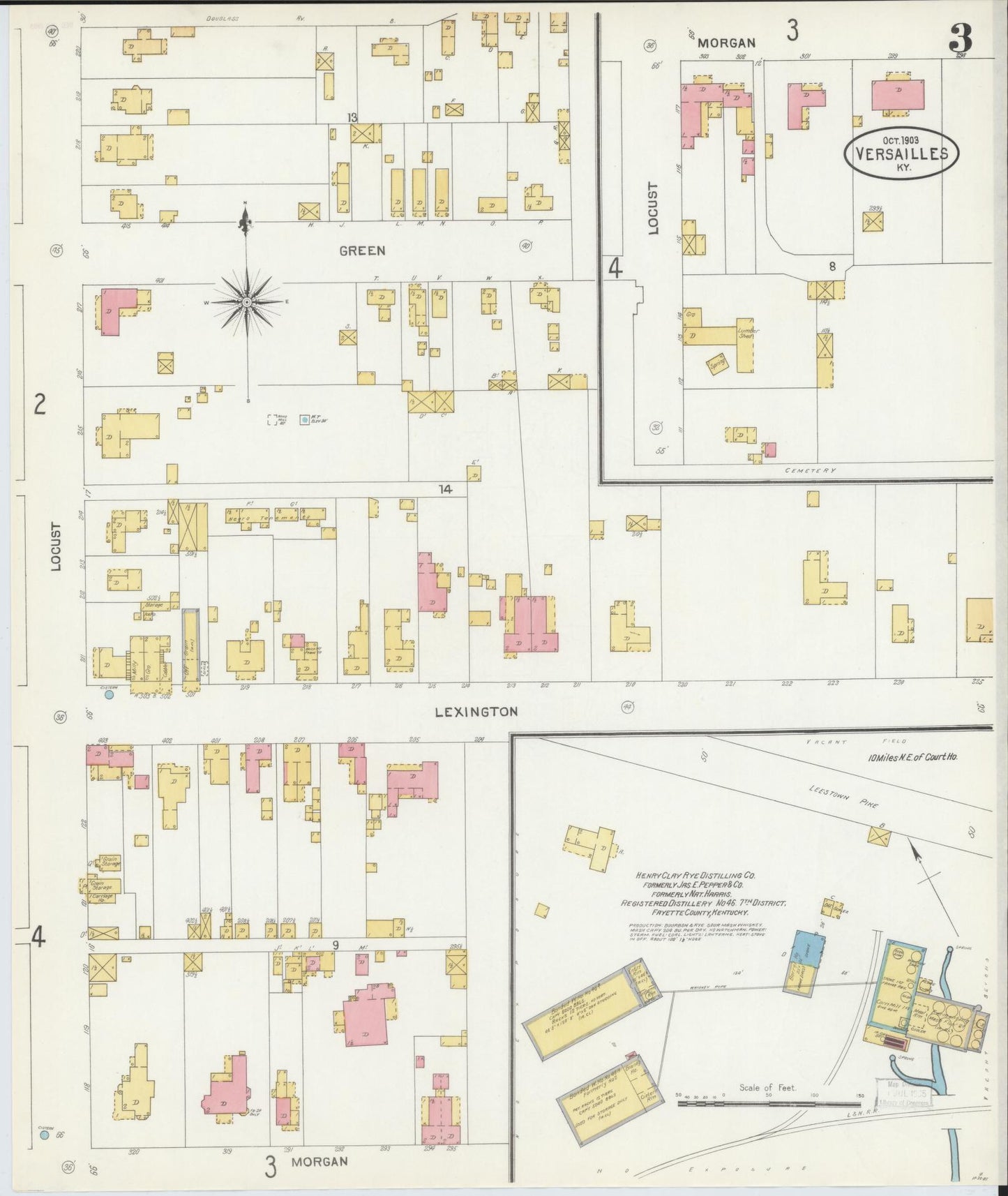 Sanborn Fire Insurance Map from Versailles, Woodford County, Kentucky (1903), Sheet #0003 - Complete Map Set gallery image, historic Sanborn map, vintage wall art, Kentucky Kentucky
