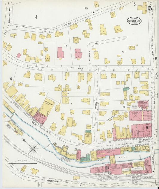 Sanborn Fire Insurance Map from Winsted, Litchfield County, Connecticut (1904), Sheet #0005 - Historic Sanborn Fire Insurance Map Print, vintage old map wall art, antique decor, genealogy gift, Connecticut Connecticut map