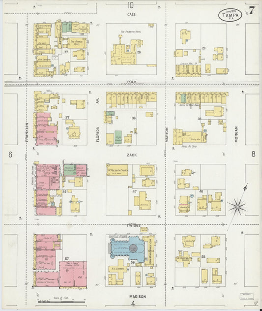Sanborn Fire Insurance Map from Tampa, Hillsborough County, Florida (1899), Sheet #0007 - Historic Sanborn Fire Insurance Map Print, vintage old map wall art, antique decor, genealogy gift, Florida Florida map