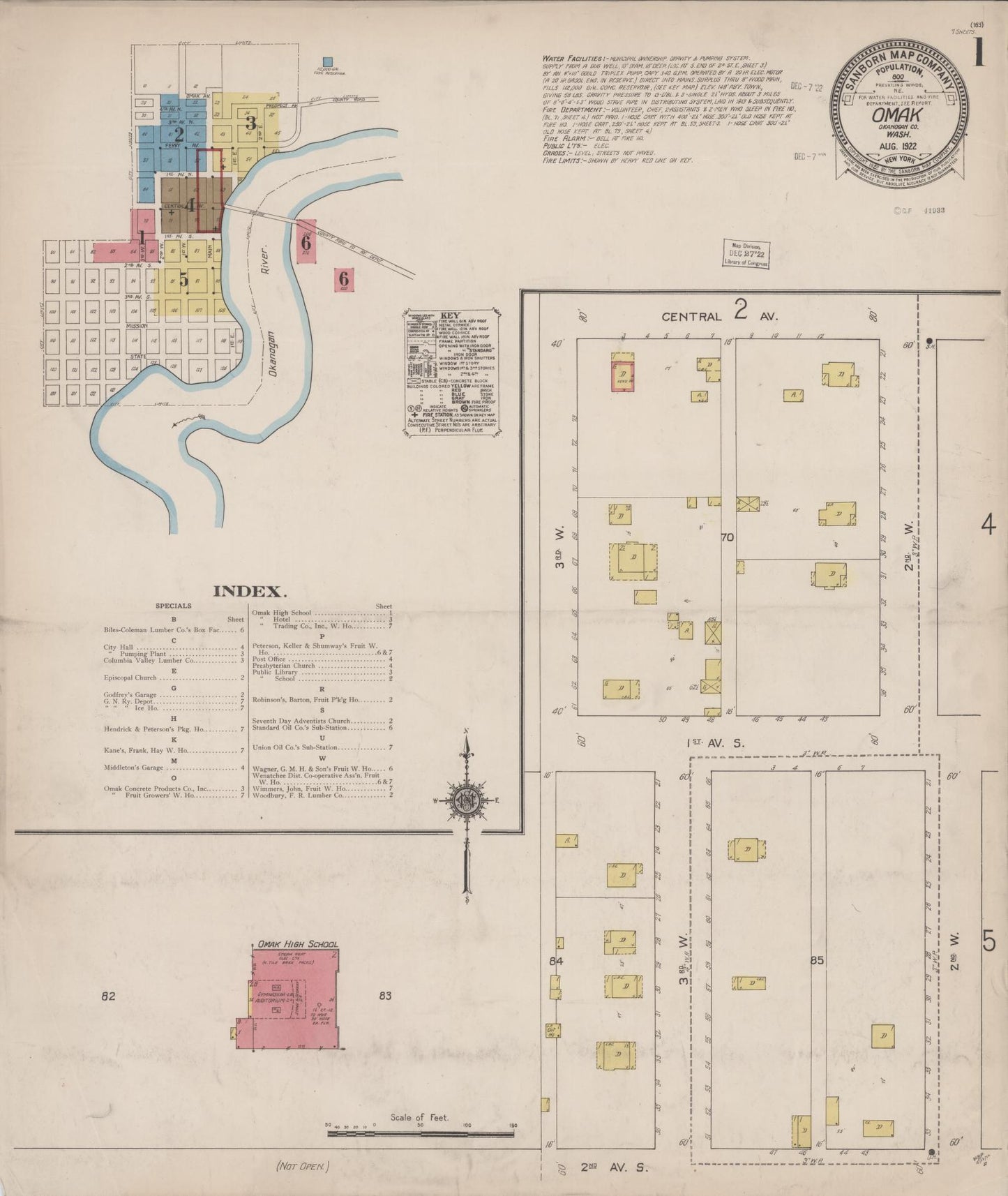 Sanborn Fire Insurance Map from Omak, Okanogan County, Washington (1922), Sheet #0001 - Complete Map Set gallery image, historic Sanborn map, vintage wall art, Washington Washington