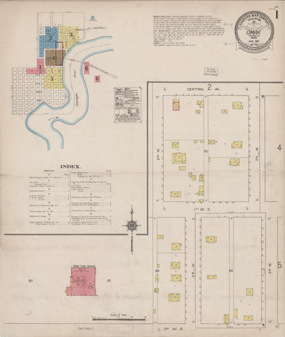 Sanborn Fire Insurance Map from Omak, Okanogan County, Washington (1922), Sheet #0001 - Complete Map Set gallery image, historic Sanborn map, vintage wall art, Washington Washington