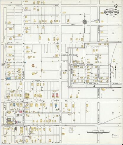 Sanborn Fire Insurance Map from Tarpon Springs, Pinellas County, Florida (1919), Sheet #0006 - Historic Sanborn Fire Insurance Map Print, vintage old map wall art, antique decor, genealogy gift, Florida Florida map