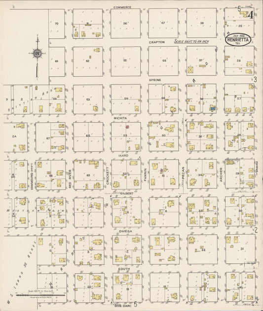 Sanborn Fire Insurance Map from Henrietta, Clay County, Texas (1922), Sheet #0004 - Historic Sanborn Fire Insurance Map Print, vintage old map wall art, antique decor, genealogy gift, Texas Texas map