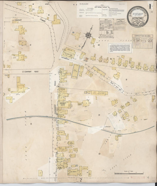 Sanborn Fire Insurance Map from Honomu, Hawaii County, Hawaii (1956), Sheet #0001 - Complete Map Set gallery image, historic Sanborn map, vintage wall art, Honomu Hawaii