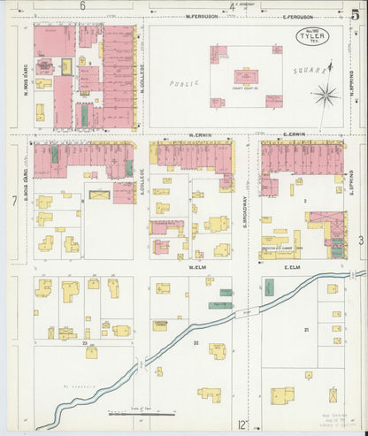 Sanborn Fire Insurance Map from Tyler, Smith County, Texas (1902), Sheet #0005 - Historic Sanborn Fire Insurance Map Print, vintage old map wall art, antique decor, genealogy gift, Texas Texas map