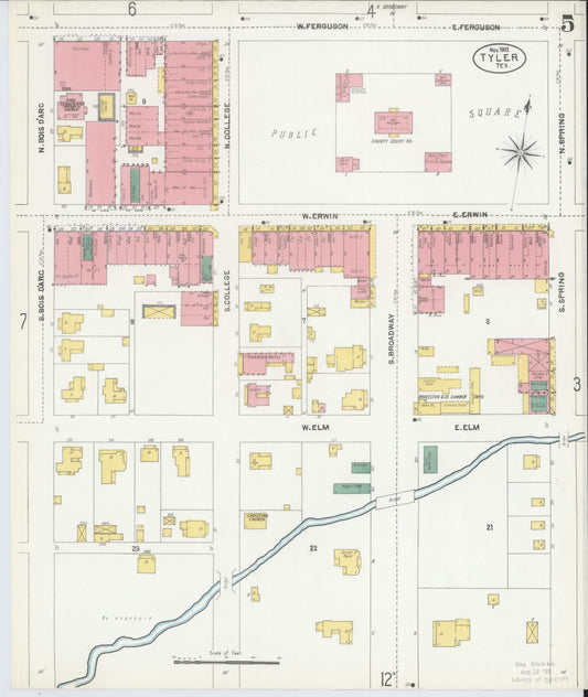 Sanborn Fire Insurance Map from Tyler, Smith County, Texas (1902), Sheet #0005 - Historic Sanborn Fire Insurance Map Print, vintage old map wall art, antique decor, genealogy gift, Texas Texas map