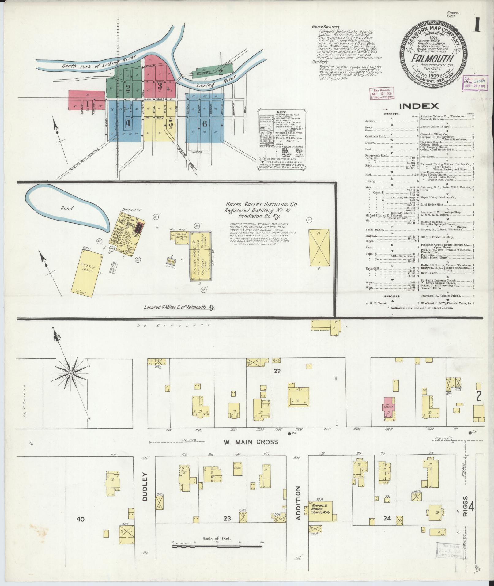 Sanborn Fire Insurance Map from Falmouth, Pendleton County, Kentucky (1909), Sheet #0001 - Complete Map Set gallery image, historic Sanborn map, vintage wall art, Kentucky Kentucky