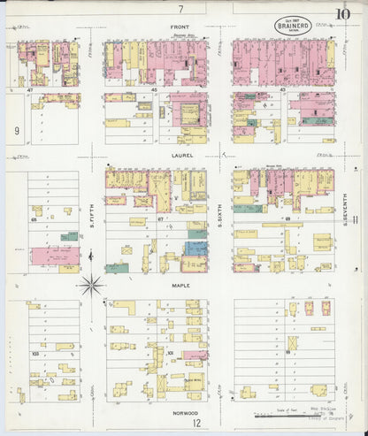Sanborn Fire Insurance Map from Brainerd, Crow Wing County, Minnesota (1907), Sheet #0010 - Historic Sanborn Fire Insurance Map Print, vintage old map wall art, antique decor, genealogy gift, Minnesota Minnesota map