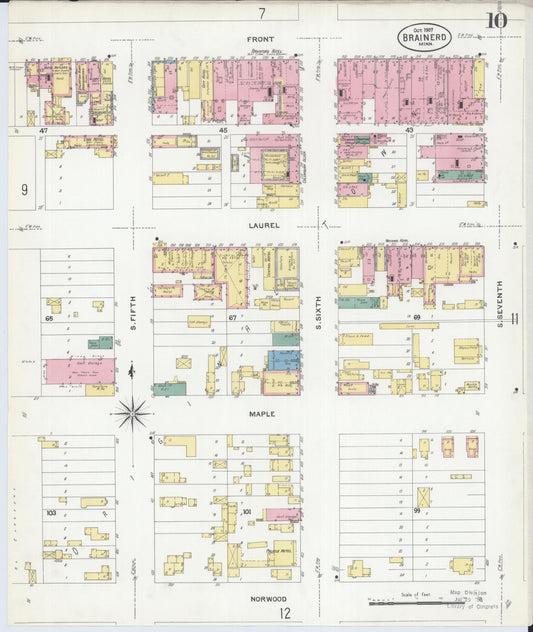 Sanborn Fire Insurance Map from Brainerd, Crow Wing County, Minnesota (1907), Sheet #0010 - Historic Sanborn Fire Insurance Map Print, vintage old map wall art, antique decor, genealogy gift, Minnesota Minnesota map