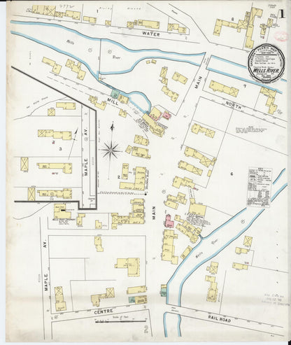 Sanborn Fire Insurance Map from Wells River, Orange County, Vermont (1894), Sheet #0001 - Complete Map Set gallery image, historic Sanborn map, vintage wall art, Vermont Vermont