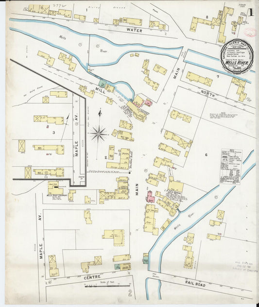 Sanborn Fire Insurance Map from Wells River, Orange County, Vermont (1894), Sheet #0001 - Complete Map Set gallery image, historic Sanborn map, vintage wall art, Vermont Vermont