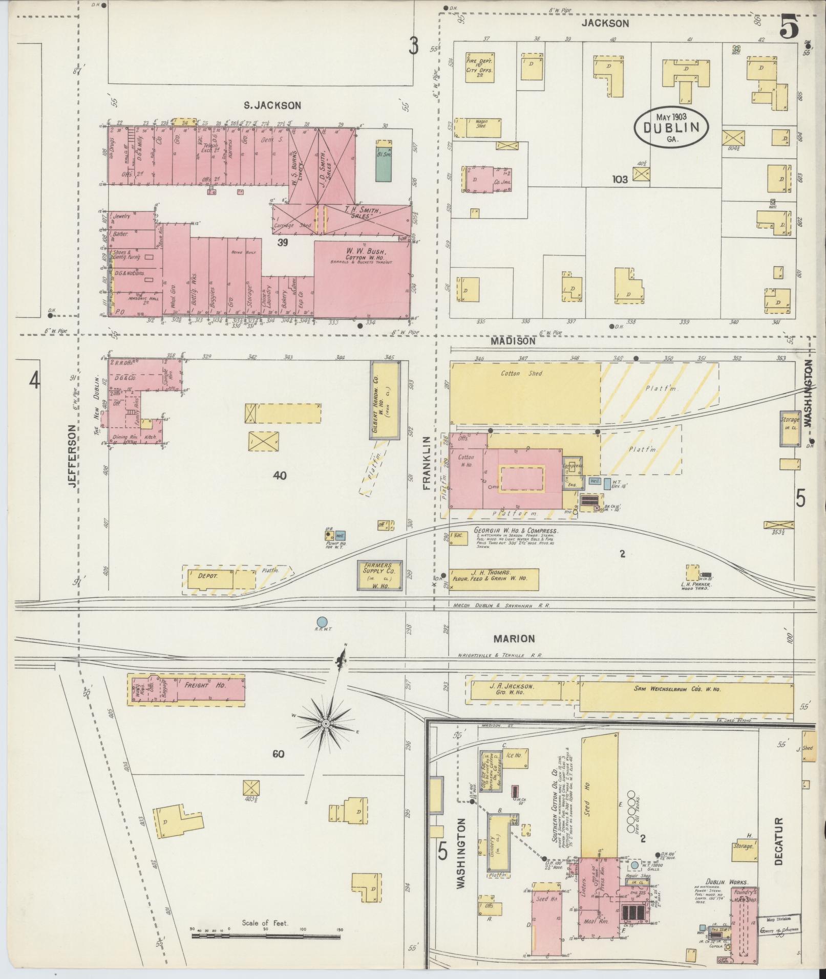 Sanborn Fire Insurance Map from Dublin, Laurens County, Georgia (1903), Sheet #0005 - Complete Map Set gallery image, historic Sanborn map, vintage wall art, Georgia Georgia