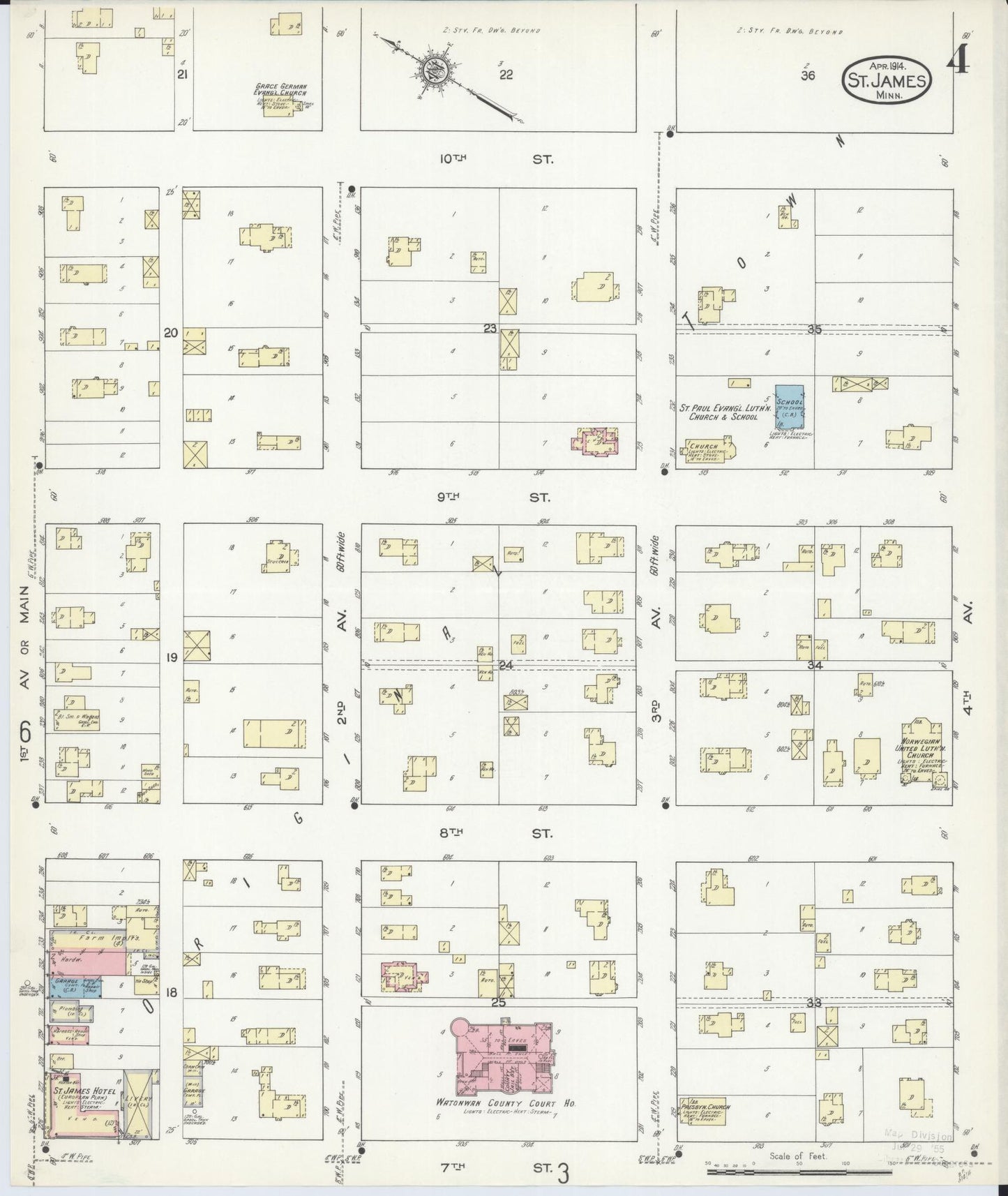 Sanborn Fire Insurance Map from Saint James, Watonwan County, Minnesota (1914), Sheet #0004 - Complete Map Set gallery image, historic Sanborn map, vintage wall art, Minnesota Minnesota