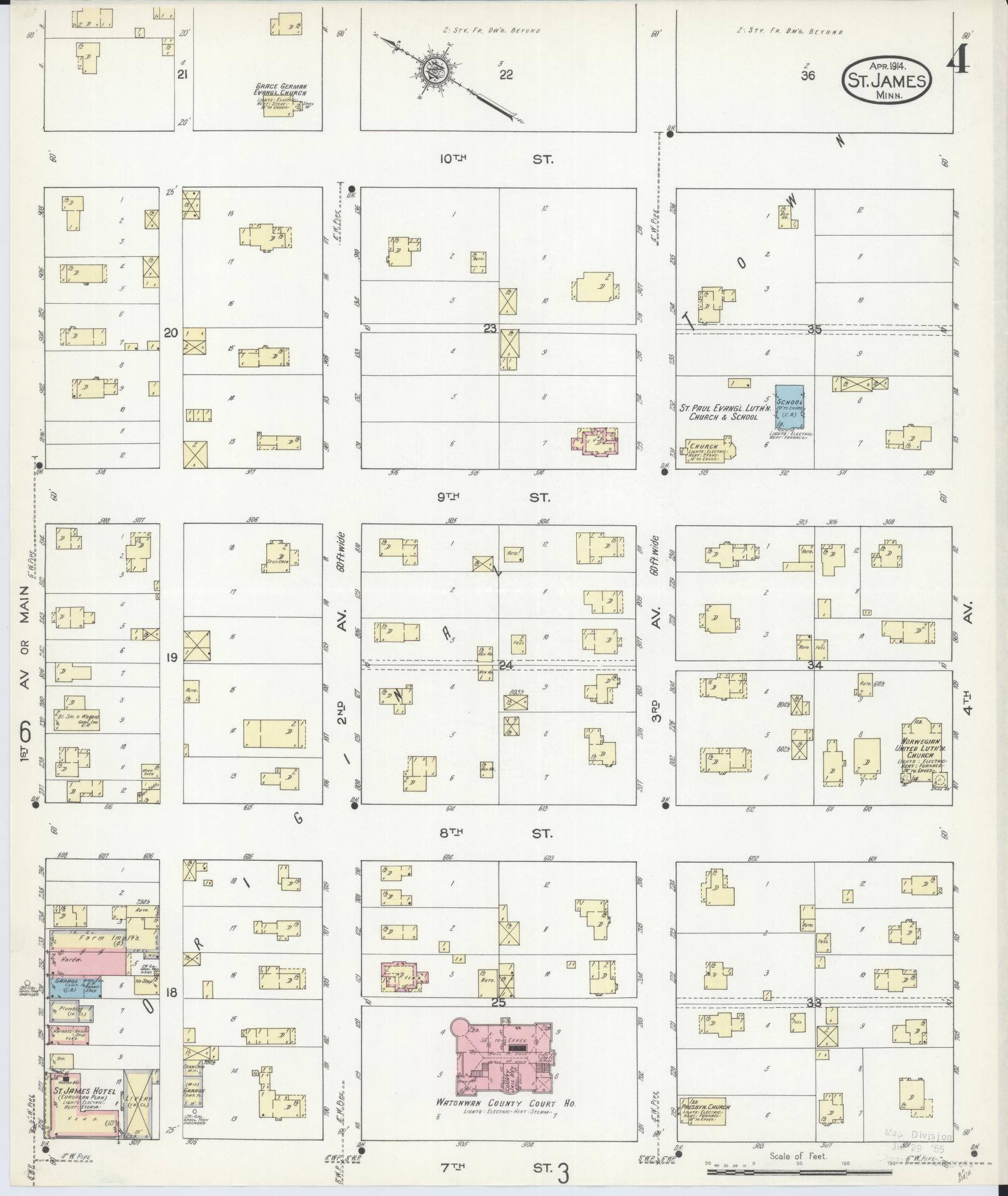 Sanborn Fire Insurance Map from Saint James, Watonwan County, Minnesota (1914), Sheet #0004 - Complete Map Set gallery image, historic Sanborn map, vintage wall art, Minnesota Minnesota