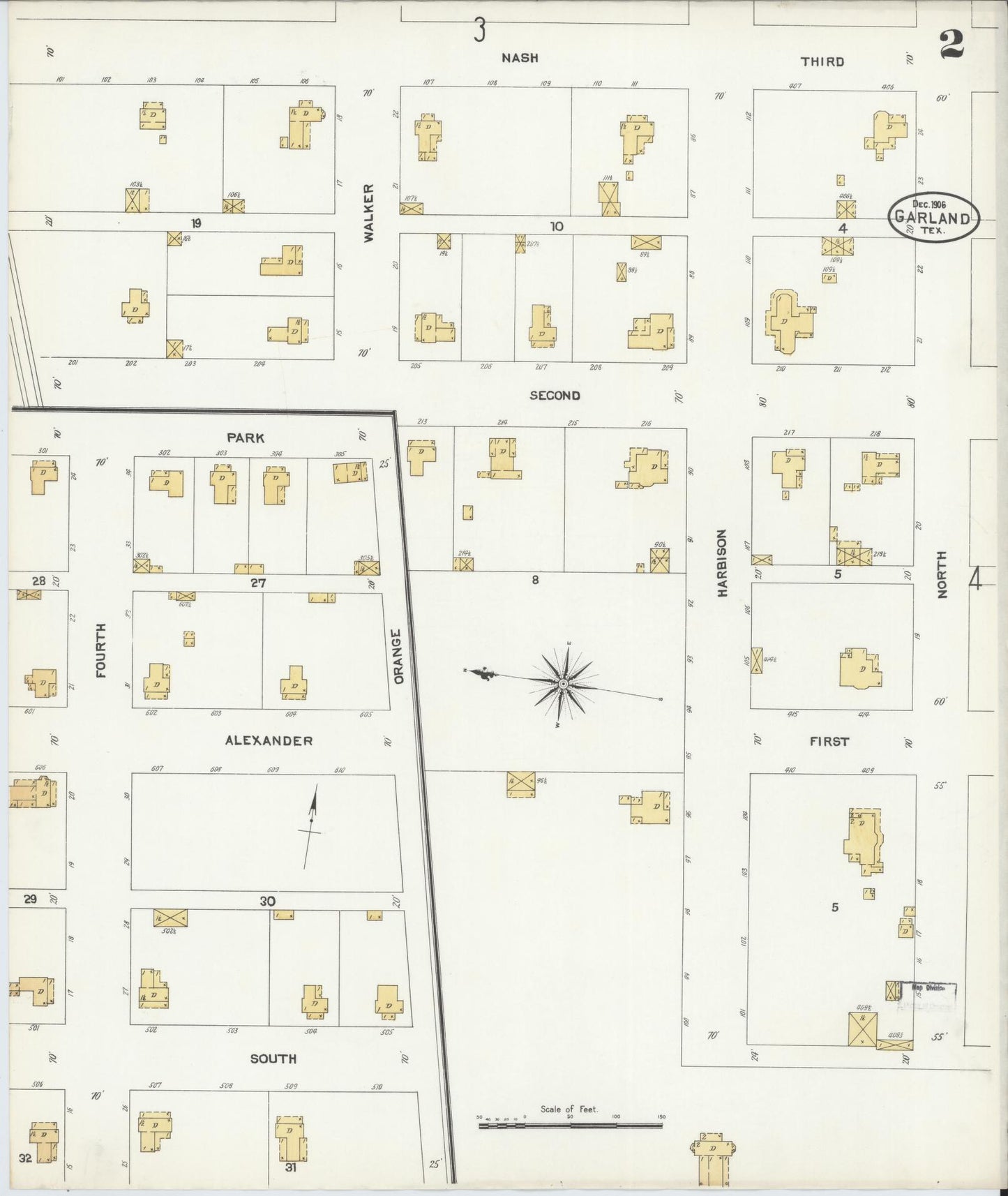 Sanborn Fire Insurance Map from Garland, Dallas County, Texas (1906), Sheet #0002 - Complete Map Set gallery image, historic Sanborn map, vintage wall art, Texas Texas