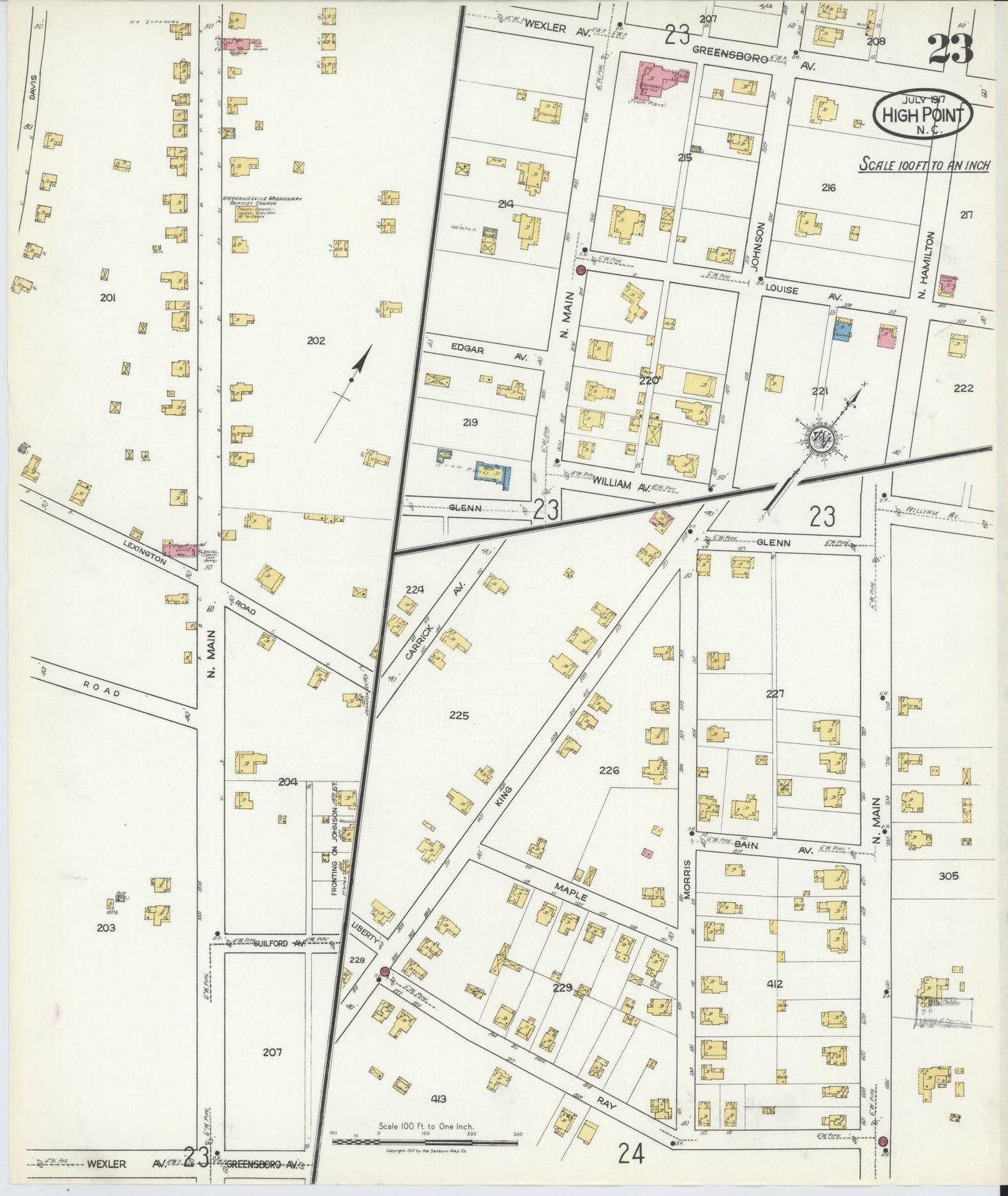 Sanborn Fire Insurance Map from High Point, Guilford County, North Carolina (1917), Sheet #0023 - Complete Map Set gallery image, historic Sanborn map, vintage wall art, North Carolina North Carolina