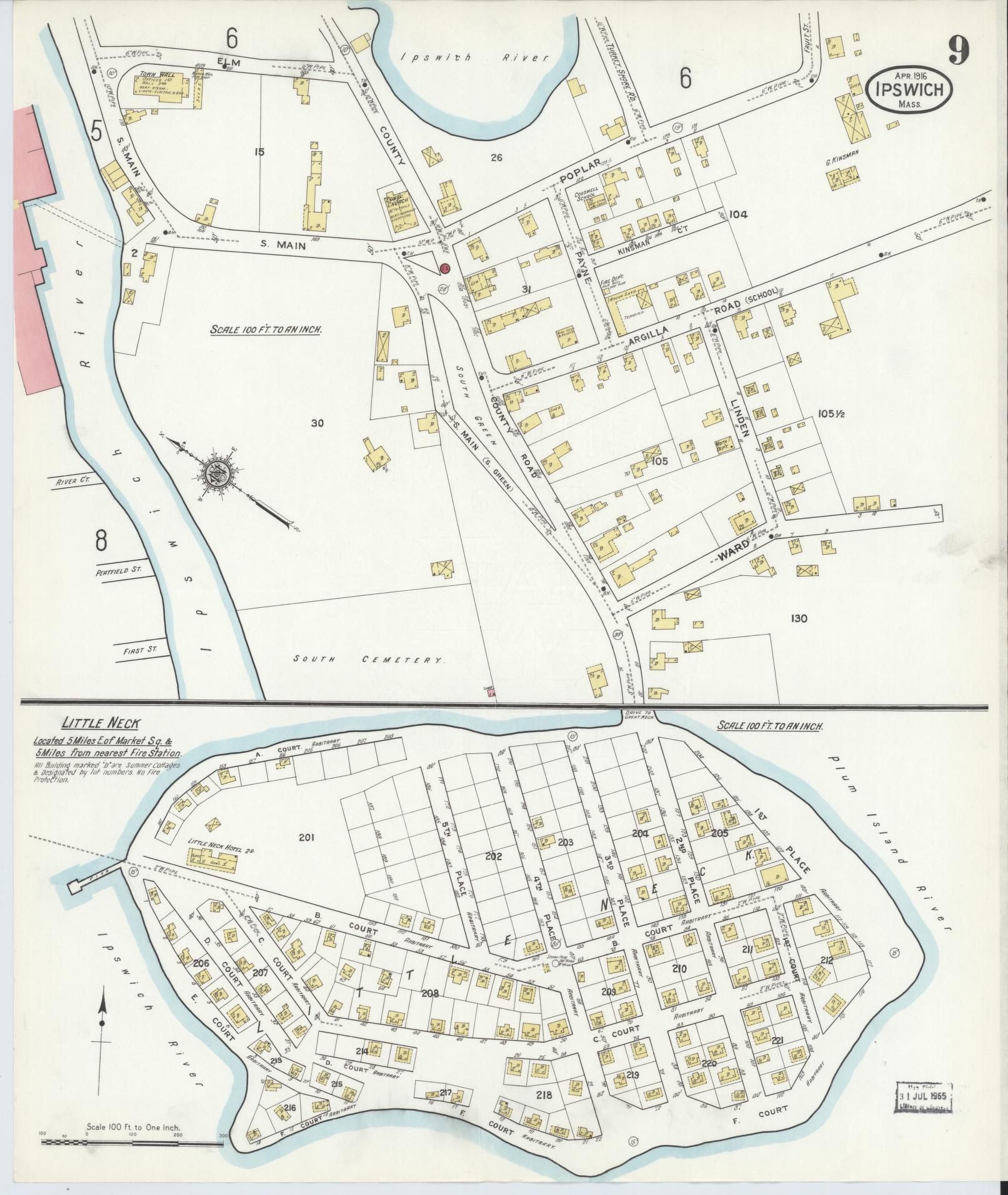 Sanborn Fire Insurance Map from Ipswich, Essex County, Massachusetts (1916), Sheet #0009 - Complete Map Set gallery image, historic Sanborn map, vintage wall art, Massachusetts Massachusetts