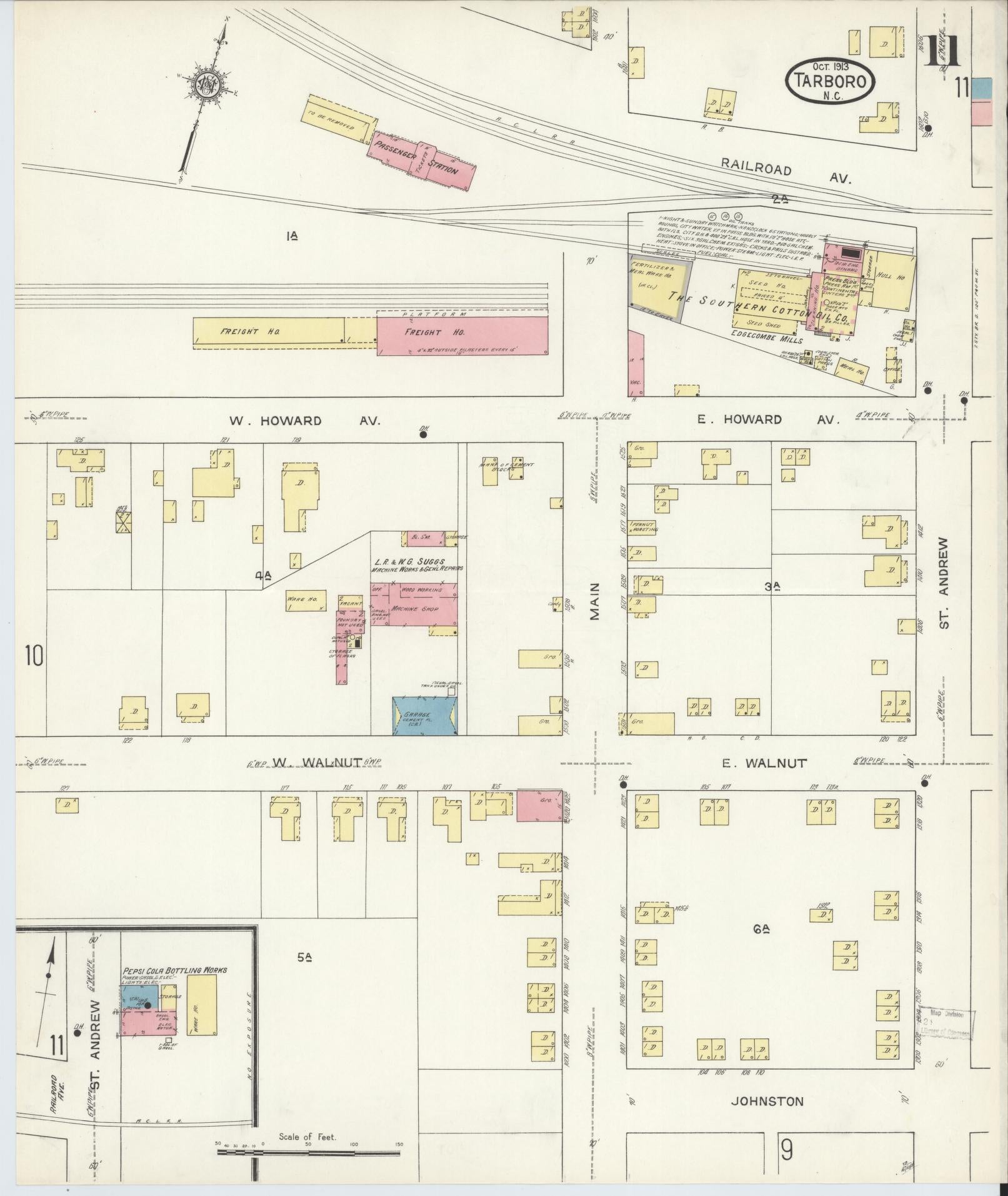 Sanborn Fire Insurance Map from Tarboro, Edgecombe County, North Carolina (1913), Sheet #0011 - Complete Map Set gallery image, historic Sanborn map, vintage wall art, North Carolina North Carolina