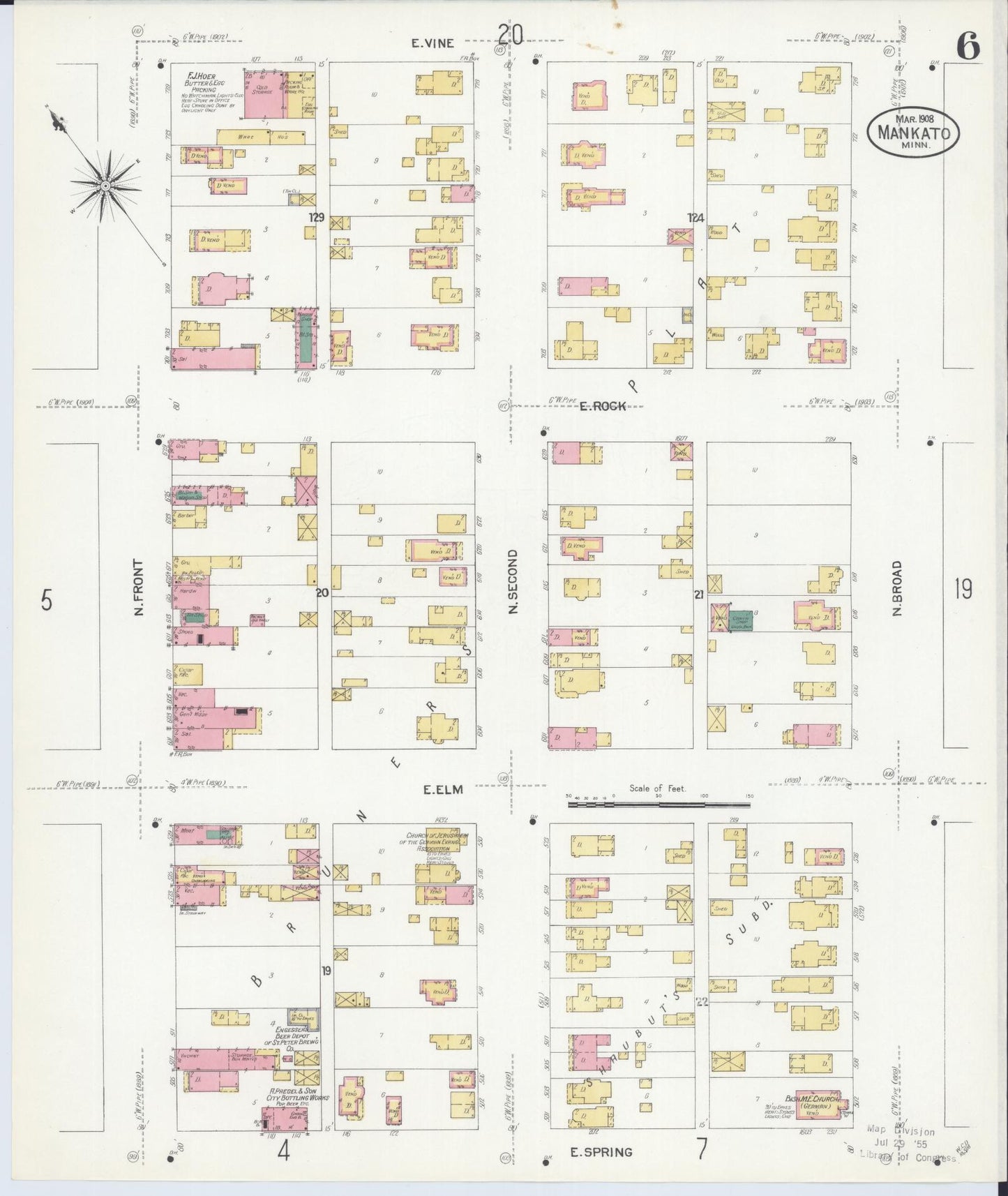 Sanborn Fire Insurance Map from Mankato, Blue Earth County, Minnesota (1908), Sheet #0006 - Historic Sanborn Fire Insurance Map Print, vintage old map wall art, antique decor, genealogy gift, Minnesota Minnesota map