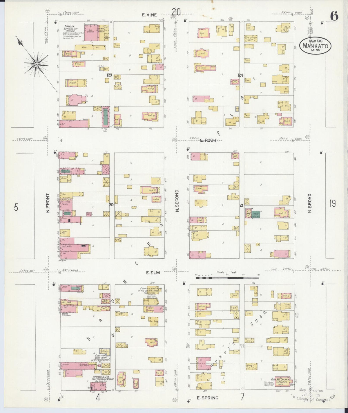 Sanborn Fire Insurance Map from Mankato, Blue Earth County, Minnesota (1908), Sheet #0006 - Historic Sanborn Fire Insurance Map Print, vintage old map wall art, antique decor, genealogy gift, Minnesota Minnesota map