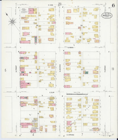 Sanborn Fire Insurance Map from Mankato, Blue Earth County, Minnesota (1908), Sheet #0006 - Historic Sanborn Fire Insurance Map Print, vintage old map wall art, antique decor, genealogy gift, Minnesota Minnesota map