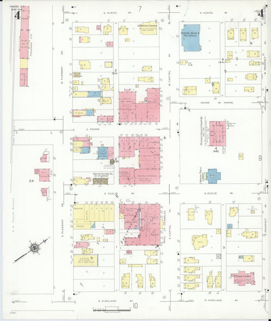 Sanborn Fire Insurance Map from Pierre, Hughes County, South Dakota (1941), Sheet #0004 - Historic Sanborn Fire Insurance Map Print, vintage old map wall art, antique decor, genealogy gift, South Dakota South Dakota map