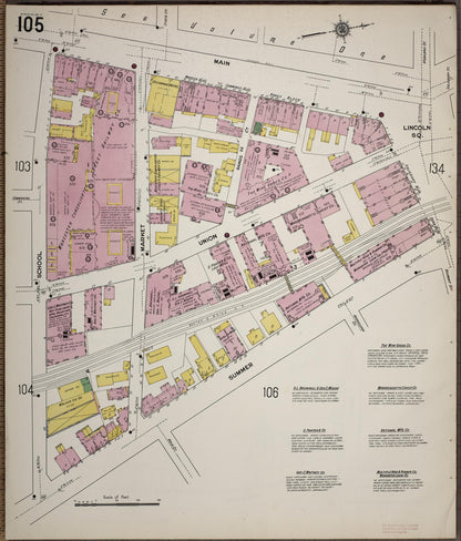 Sanborn Fire Insurance Map from Worcester, Worcester County, Massachusetts (1910), Sheet #0105 - Historic Sanborn Fire Insurance Map Print, vintage old map wall art, antique decor, genealogy gift, Massachusetts Massachusetts map