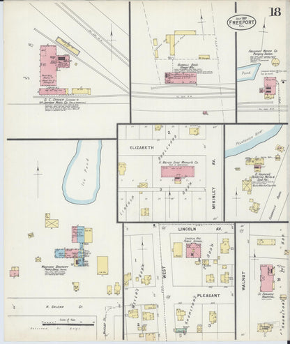 Sanborn Fire Insurance Map from Freeport, Stephenson County, Illinois (1897), Sheet #0018 - Historic Sanborn Fire Insurance Map Print, vintage old map wall art, antique decor, genealogy gift, Illinois Illinois map