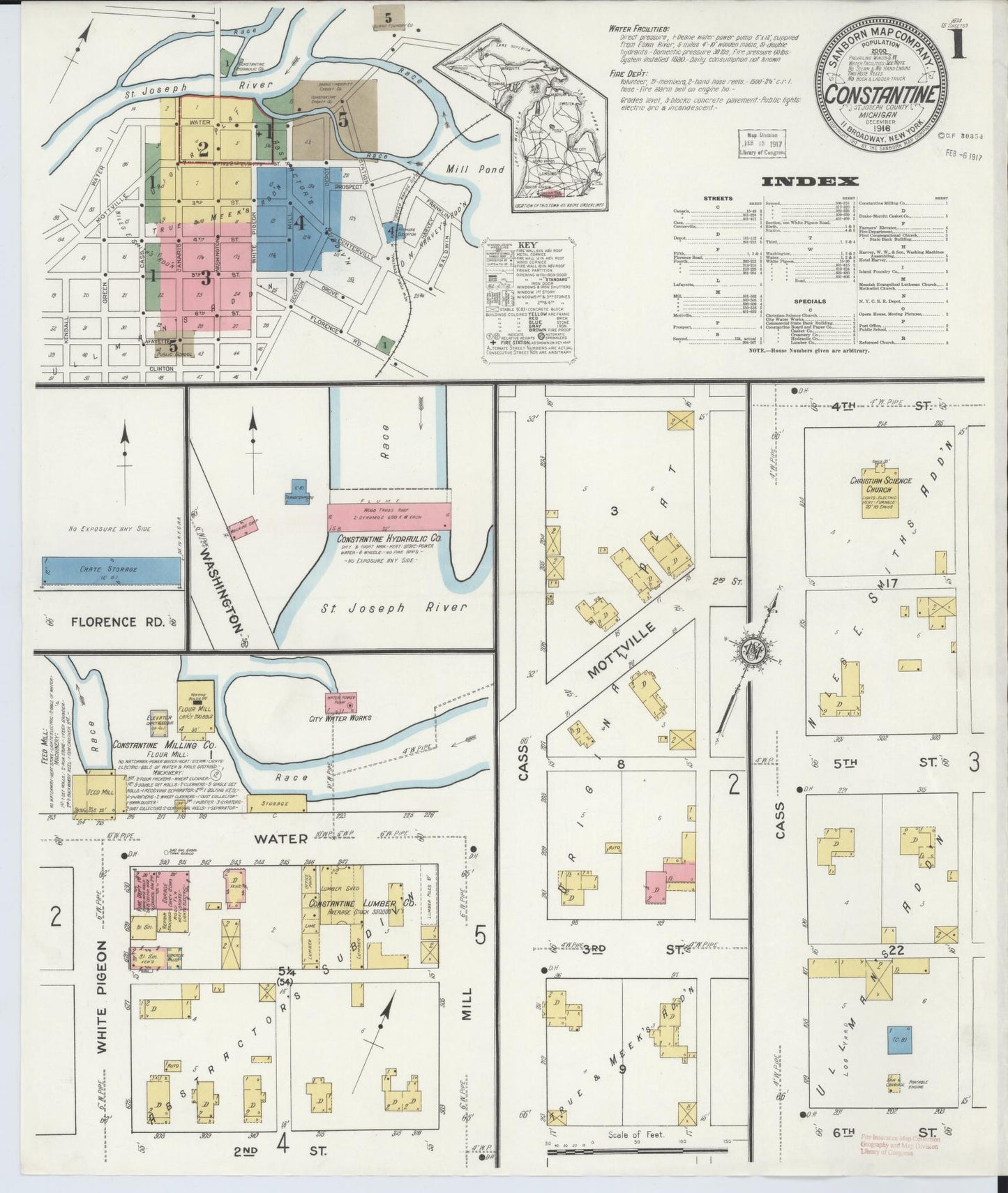 Sanborn Fire Insurance Map from Constantine, Saint Joseph County, Michigan (1916), Sheet #0001 - Complete Map Set gallery image, historic Sanborn map, vintage wall art, Michigan Michigan