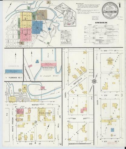 Sanborn Fire Insurance Map from Constantine, Saint Joseph County, Michigan (1916), Sheet #0001 - Complete Map Set gallery image, historic Sanborn map, vintage wall art, Michigan Michigan