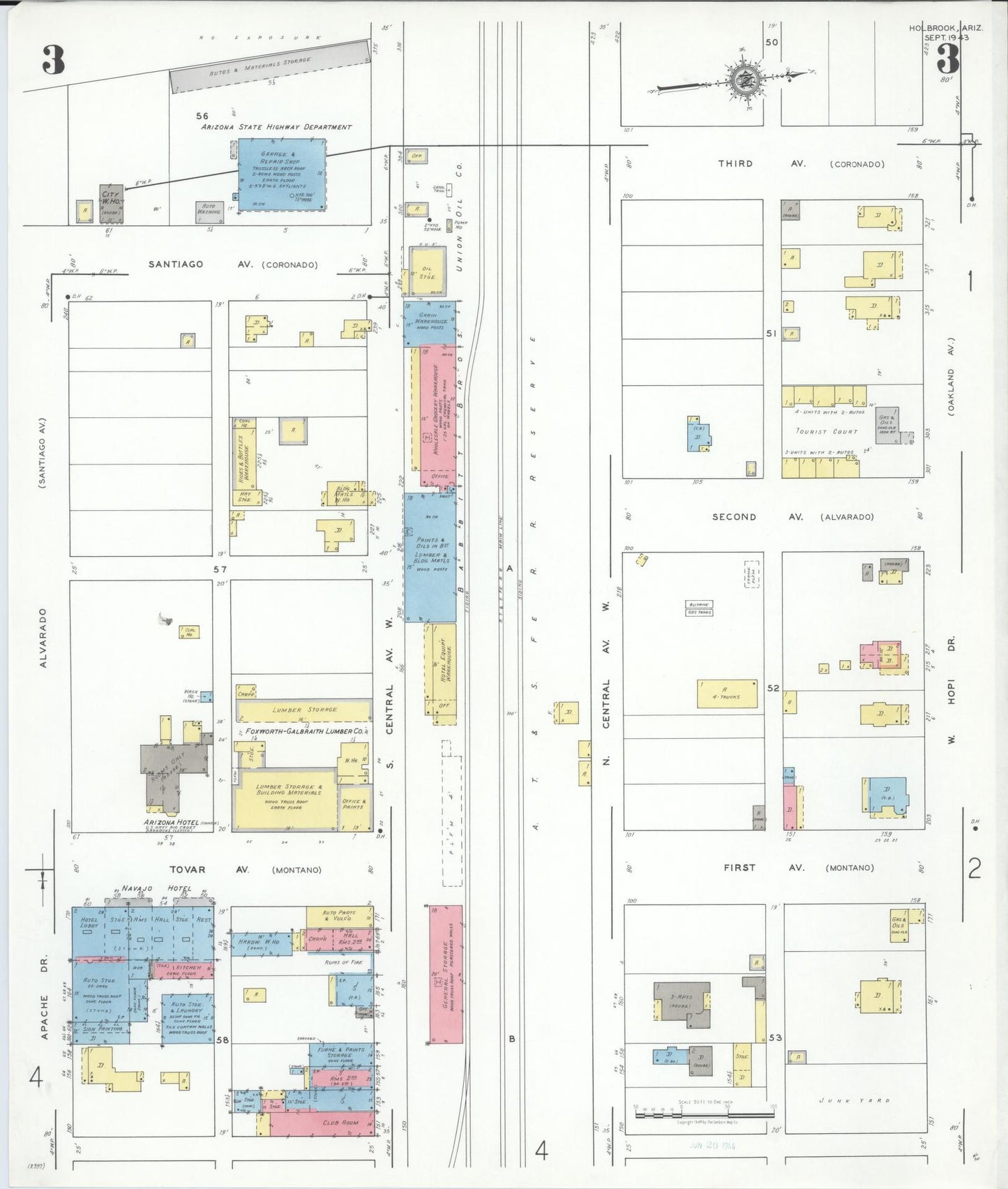 Sanborn Fire Insurance Map from Holbrook, Navajo County, Arizona (1943), Sheet #0003 - Complete Map Set gallery image, historic Sanborn map, vintage wall art, Arizona Arizona