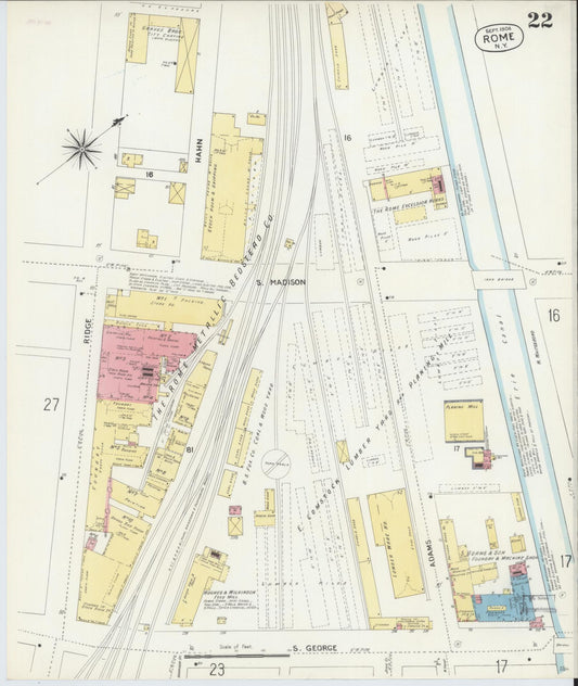 Sanborn Fire Insurance Map from Rome, Oneida County, New York (1904), Sheet #0022 - Historic Sanborn Fire Insurance Map Print, vintage old map wall art, antique decor, genealogy gift, New York New York map