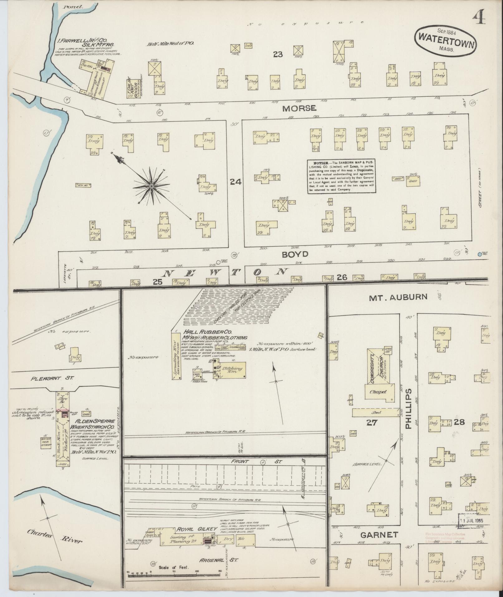 Sanborn Fire Insurance Map from Watertown, Middlesex County, Massachusetts (1884), Sheet #0004 - Complete Map Set gallery image, historic Sanborn map, vintage wall art, Massachusetts Massachusetts