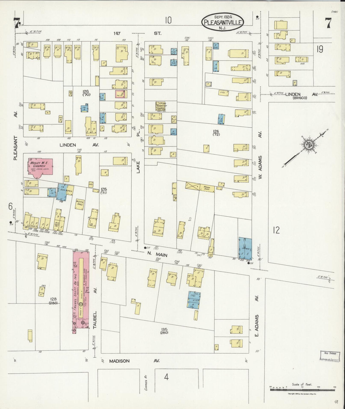 Sanborn Fire Insurance Map from Pleasantville, Atlantic County, New Jersey (1924), Sheet #0007 - Historic Sanborn Fire Insurance Map Print, vintage old map wall art, antique decor, genealogy gift, New Jersey New Jersey map